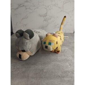 Minecraft Plush Wolf & Ocelot Set of 2 Stuffed Animals